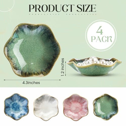 4 Pack Small Jewelry Dish Ceramic Trinket Holder Dish Tray for Rings Earrings Necklaces Bracelets 4.3 x 3.9 Inch Key Bowl Women's Birthday Mother's Day Wedding Gift - color: Green, White, Crystal Green, Pink, style: Ceramic