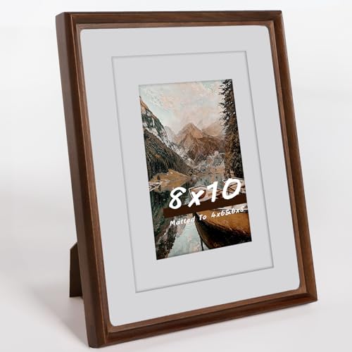 Handmade Solid Walnut Wood 8x10 Picture Frame with Real Glass, Photo Frame with Mat Fits 4x6/6x8 Photo, Tabletop & Wall Mount Display for Home Decor & Festival Gift - color: Walnut, size: 8×10