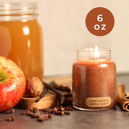 A Cheerful Giver - Aunt Kook's Apple Cider Baby Scented Glass Jar Candle (6oz) with Lid & True to Life Fragrance Made in USA - size: 6 oz