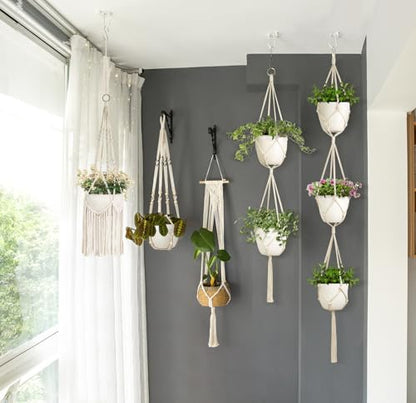 Mkono Macrame Plant Hanger 5 Pack Indoor Hanging Planters Basket with Hooks | 35"-61" Length Different Tiers & Sizes, Handcrafted Decorative Hanging Flower Pots Holder Stand, Boho Home Decor & Aesthetics