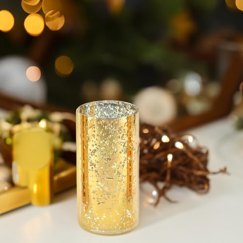 WGVI Hurricane Candle Holder Sleeve, W: 3", Ht: 6", Gold Speckled Glass Cylinder Open Both Ends, Chimney Tube Shade, 2 Pieces - color: Gold Speckle, size: 3x6"H