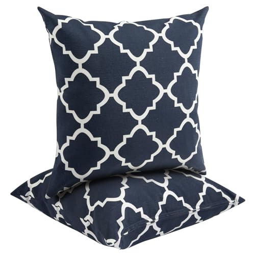 Outdoor Throw Pillows Water Resistant 18x18 inch,Decorative Throw Pillow with Insert Set of 2,Hidden Zipper Headrests for Patio Furniture Sofa Couch Chair (Blue Geometry) - color: Blue Geometry, size: 18" x 18" (Pack of 2)