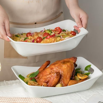 YHOSSEUN Large Serving Bowls with Handles, Serving Dishes For Entertaining | White Serving Dishes, 1.5 Quarts Ceramic Bowl Set Rectangle Serving Platter for Thanksgiving, Set of 2 - style: Rectangle