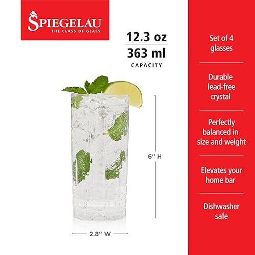 Spiegelau Perfect Serve Longdrink Glass Set of 4 - Highball Cocktail Glasses European-Made Crystal, Dishwasher Safe, Professional Quality Cocktail Glass Gift Set - 12.3 oz - style: Longdrink