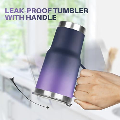 20 oz Tumbler with Handle, Stainless Steel Insulated Tumbler with Lid and Straw, Double Wall Vacuum Coffee Mug Tumbler, Insulated Coffee Thermal Cup for Cold and Hot (Purple Navy blue, 20, ounces) - color: Purple Navy blue, size: 20 Ounces
