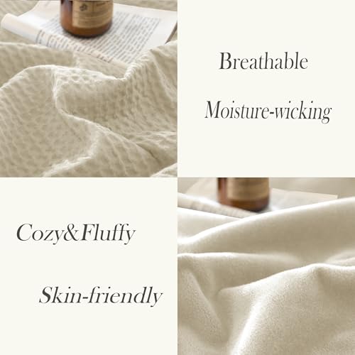 CHUFFED Cotton Waffle Blanket Throw Size - Plush Milk Velvet & Reversible Waffle Weave,Anti-Static 500Gsm Design，Thick Cozy Soft Winter Blanket for Bed, Couch, Sofa - Beige, 50x70 Inches - color: Beige, size: Throw XL