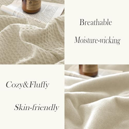 CHUFFED Cotton Waffle Blanket Throw Size - Plush Milk Velvet & Reversible Waffle Weave,Anti-Static 500Gsm Design，Thick Cozy Soft Winter Blanket for Bed, Couch, Sofa - Beige, 50x70 Inches - color: Beige, size: Throw XL