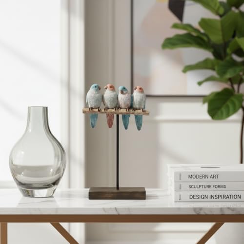 Comfy Hour Bird Figurines Home Decor, 9.8 Inch Decorative Birds Sculpture, Pastel Sparrows on Rustic Branch, Polyresin Tabletop Ornament for Shelf, Mantel, Desktop, 1 Unit