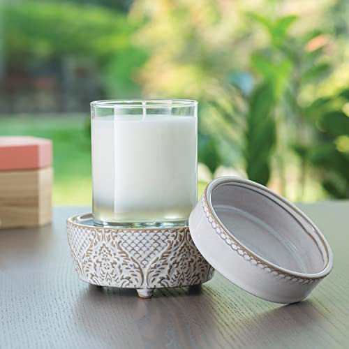 Candle Warmers ETC 2-in-1 Candle and Fragrance Warmer for Warming Scented Candles or Wax Melts and Tarts with to Freshen Room, Vintage White Lace - style: Vintage White