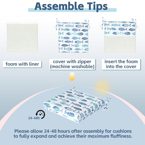 COZYVIDA Outdoor Chair Cushions Set of 4, 20"x20" Square Seat Pads with Tie Straps and YKK Zippers, 35D High-Density Foam, Water-Resistant Fabric,UV-Resistant 1000+ Hrs - color: Print 021