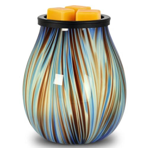 Wax Melts Warmer Candle Warmer - Art Glass Wax Warmer for Scented Wax, Electric Wax Burner with Removable Silicone Dish 7 Colors Light Changing Wax Melter for Home and Office Decor & Gift for women - color: Sapphire Flow