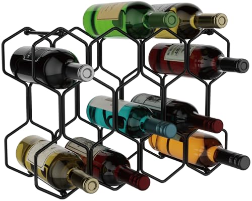 Buruis Countertop Wine Rack, 14-Bottle Metal Wine Holder, Black | Wine Bottle Organizer, Red & White Wine Storage, Space-Saving Countertop Display, Kitchen Bar Decor, Modern Home Style - color: Black, size: Metal Base