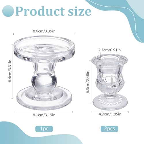 Glass Taper Candle Holders Set of 3, Clear Candlestick Holders for Pillar Taper Candles Elegant Carved Design for Church Romantic Dinners Holiday Decor Wedding Party