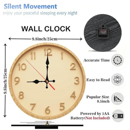 Modern Minimalist Light Oak Wooden Wall Clock with Smooth Beige Face 25x25cm