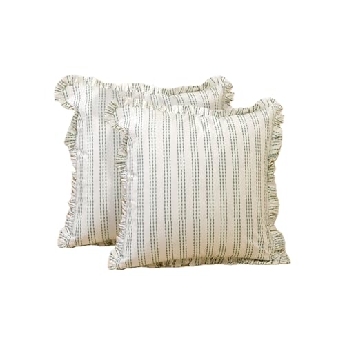 JBH Hand Block Print Reversible Throw Pillow Covers 18x18 Inch Set of 2 – Handmade Cotton Throw Pillow Cases (Sage Green, 18x18 Inch) - color: Sage Green