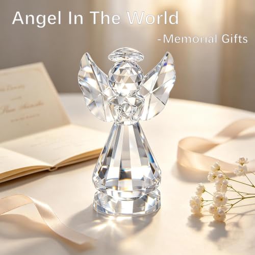 3'' Crystal Guardian Angel Figurine Gift For Women Christmas Angel Statue | Clear,Crystal Figurines Collectibles,Glass Angel Ornaments For Whimsical Home Decor Memorial Gift - style: Clear Angel