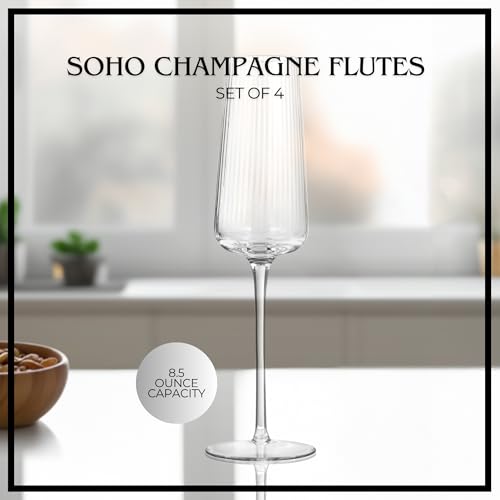 ARTLAND Soho Optic 8.5 oz Champagne Flute, Set of 4 - Modern Stemmed Glasses - Ideal for Weddings, Parties, Mimosas, Prosecco, Sparkling Wine, Excellent Gift Idea, Dishwasher Safe (Clear) - color: Clear, style: Champagne Flute (4-Piece)