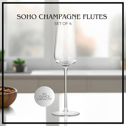ARTLAND Soho Optic 8.5 oz Champagne Flute, Set of 4 - Modern Stemmed Glasses - Ideal for Weddings, Parties, Mimosas, Prosecco, Sparkling Wine, Excellent Gift Idea, Dishwasher Safe (Clear) - color: Clear, style: Champagne Flute (4-Piece)