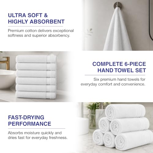Soft Classic Towel Set - Ultra-Absorbent, Quick-Drying & Durable 6-Piece Towels - Ringspun Cotton Loops for Plush Comfort - Lightweight & Long-Lasting Bathroom Essentials - (White, Hand Towel) - style: Hand Towel