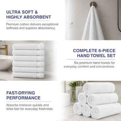 Soft Classic Towel Set - Ultra-Absorbent, Quick-Drying & Durable 6-Piece Towels - Ringspun Cotton Loops for Plush Comfort - Lightweight & Long-Lasting Bathroom Essentials - (White, Hand Towel) - style: Hand Towel