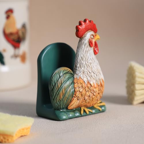 Resin Retro Rooster Shape Sponge Holder for Kitchen Sink, Compact Sink Caddy Organizer, Scouring Pad and Dish Sponge Holder, B