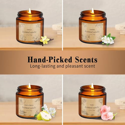 4 Packs Candles for Home Scented, Scented Candles Gifts for Women, Natural Soy Wax Amber Jar Candle, Long Lasting Aromatherapy Candle Gift Set for Birthday Valentine's Day Mother's Day