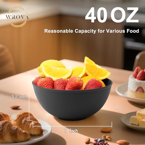 Black Cereal Bowls 40oz, Wheat Straw Bowls Alternative Plastic Bowls | Unbreakable Soup Bowls Set of 6, Extra Thick Anti-Scald Bowls Microwave Safe, Salad Bowls Suitable for Fruit, Ramen, Pho - color: Black, size: 40oz