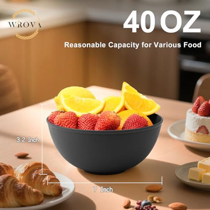 Black Cereal Bowls 40oz, Wheat Straw Bowls Alternative Plastic Bowls | Unbreakable Soup Bowls Set of 6, Extra Thick Anti-Scald Bowls Microwave Safe, Salad Bowls Suitable for Fruit, Ramen, Pho - color: Black, size: 40oz