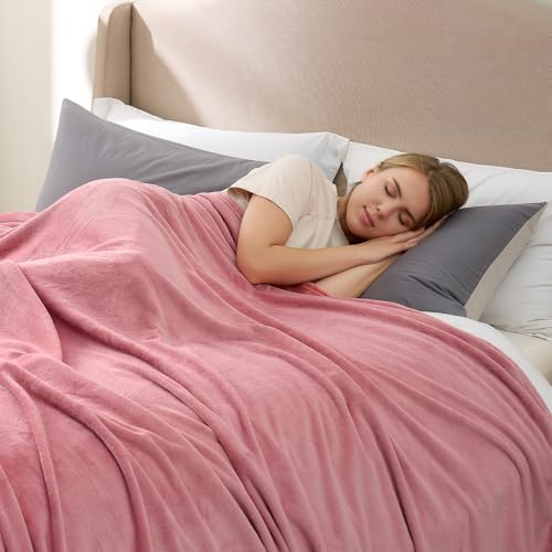 Hansleep Throw Fuchsia Fleece Blanket, Soft Flannel Bed Blanket | Fuzzy Cozy Blanket 50x60 Inches, Multi-use for Bed, Sofa, Couch, Travel, Camping, All Season Warm Lightweight Cover - color: Dusty Rose, size: Throw (50x60 Inches)
