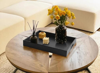 HofferRuffer Rectangle Serving Tray with Hole Handles for Coffee Table, Breakfast, Tea, Food, Butler - Countertop, Kitchen, Vanity Serve Tray, 16.2 x 12.2 x 2 inches, Faux Leather (Black Croco) - color: Black Croco