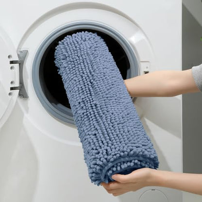 HOMEIDEAS 3 Pieces Bathroom Rugs, Ultra Soft Non Slip Absorbent Chenille Toilet Bath Mat Set (Grey Blue) - color: Grey-blue, size: 17"x24"+20"x32"+U Shape 20"x24"