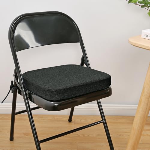 SINOSSO Memory Foam Chair Cushion for Folding Chair 1 Pcs, Thickened 2" Square Kitchen Chair Pad with Ties, Indoor Non-Slip Dining Chair Seat Cushion (1 Piece, Black) - color: Black
