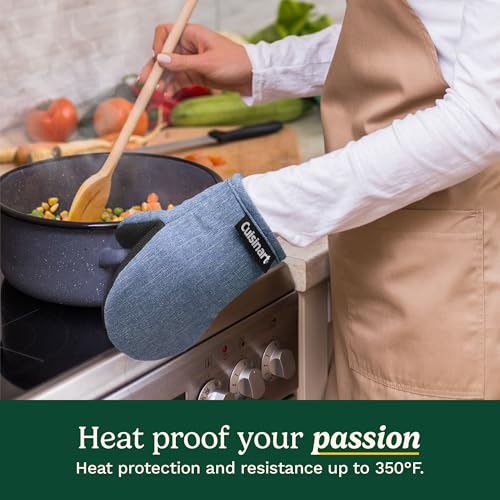 Cuisinart Mini Oven Mitts, 2-Pack, Neoprene Grip, Heat Resistant 350F | Cotton-lined, non-slip neoprene palm, ambidextrous design, ideal for smaller hands and everyday cooking - color: Indigo