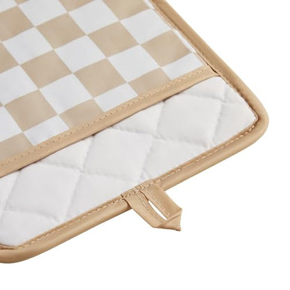 Ohocut Beige Checkered Pot Holder, Checkerboard Potholders for Kitchen, Silicone Pot Holders with Pocket for Kitchen Clearance 2 Pack Set, Hot Pads and Oven Mitts for Cooking Baking - color: Beige