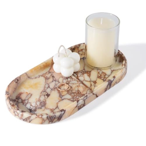 Natural Marble Tray for Decor, Marble Vanity Tray for Perfume, Cosmetics, Jewelry, Stone Decorative Trays for Dresser Organizer, Storage Trays for Home Bathroom Countertop(Calacatta Viola) - color: Calacatta Viola