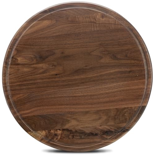 MAGIGO16" Round Walnut Wood Cutting Board for Kitchen | Wooden Chopping Board with Juice Grooves - size: 16"L x 16"W