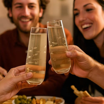 SHOSHIN Stemless Champagne Glasses Set of 4 – 9.5oz Lead-Free Crystal Flutes with Elegant Fish Pattern, Perfect for Parties and Weddings, Dishwasher Safe - color: Fish set of 4
