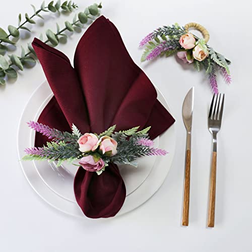 Flower Napkin Rings, Set of 4, Thanksgiving & Weddings, Farmhouse Style, Lavender - style: Lavender