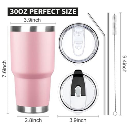 30 oz Tumbler with Lids and Straws Double Wall Vacuum Insulated Tumbler Cup,Stainless Steel Leak-proof Thermal Tumbler Travel Coffee Mug for Cold and Hot Drinks,Sakura Pink - color: Sakura Pink, size: 30 Ounces