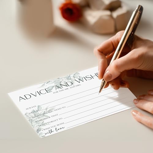 Advice & Wishes Cards Set - 60 Blank Cards with Keepsake Wooden Box, Sage Green Daesign - Perfect for Weddings, Anniversaries - color: LUCKY EUCALYPTUS