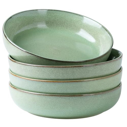 GBhome 8.75'' Large Ceramic Pasta Bowls, 38oz Stoneware Pasta Serving Bowls Set of 4 for Kitchen, Wide Bowls for Fruit,Pasta,Salad,Oatmeal,Meal, Microwave Safe, Reactive Glaze-Pastel Green - color: Pastel Green