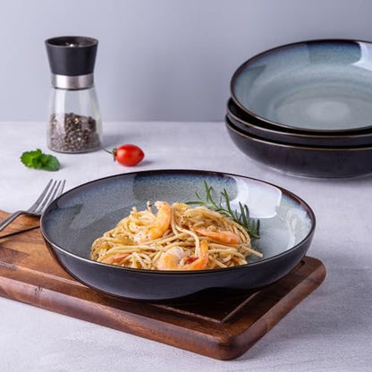LERATIO 9.0" Ceramic Pasta Bowls Set of 6,38oz Large Stoneware Bowls Set | Reactive Glaze Serving Bowls Set,Wide Bowl for Pasta,Salad,Fruit & Noodles,Housewarming & Wedding Gift-Gray White - color: Gray Blue, size: Set of 6