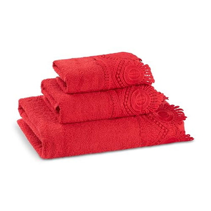 Zahari Home 3 Piece Laced Towel Set - Stylish Soft Plush Cotton Towels with Hand Towel & Washcloth - Highly Absorbent Towels for Bathroom, Gym, Hotel & Spa (Crochet Red) - color: Crochet-red