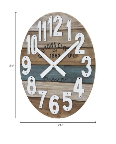 24" Wooden Multi-Color Maritime Coastal Beach Large Number Wall Clock (Blue, 24 inch) - color: Blue, size: 24 inch