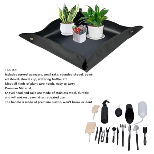 Haofy Tools Set Garden 23pcs Miniature Transplanting for Bonsai Plant Indoor Care Stainless Steel Heads Repotting Kit with Spray Bottle Mats Mini Gardening Tool