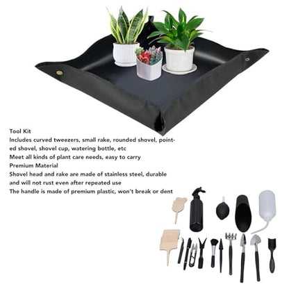 Haofy Tools Set Garden 23pcs Miniature Transplanting for Bonsai Plant Indoor Care Stainless Steel Heads Repotting Kit with Spray Bottle Mats Mini Gardening Tool