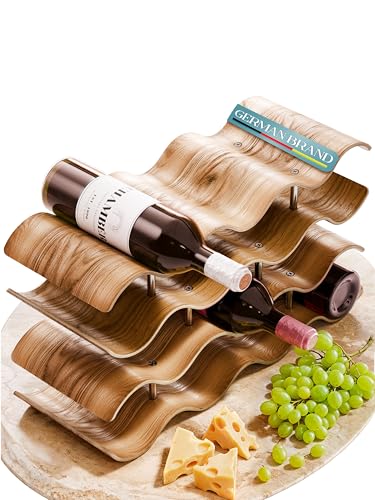 Wooden Wine Rack 14 Bottles Countertop | Freestanding Natural Wood Bottle Holder | Modern, Decorative & Space-Saving | Slim & Compact Design | 4 Tiers (16,9 x 14,6, x 6,2 in) - size: 14 Bottles