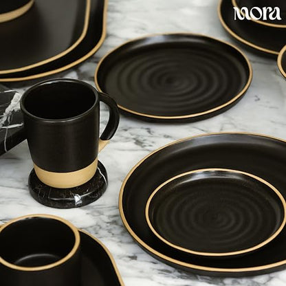 MORA Medium Plates Set of 4, 8.5 inch Ceramic Pottery Salad Plates - Microwave, Oven and Dishwasher Safe - Night - color: Night