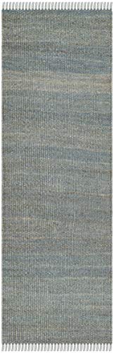 SAFAVIEH Natural Fiber Collection Runner Rug - 2'6" x 8', Blue, Handmade Boho Fringe Woven Jute, Ideal for High Traffic Areas in Living Room, Bedroom (NF368E) - color: Blue, size: 2'6" x 8' (Runner)