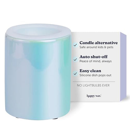 Happy Wax Iridescent Blue Mini Mod Warmer for Scented Wax - Small Tabletop with Timer - Electric, Ceramic with Removable No Mess Silicone Dish - color: Iridescent Blue